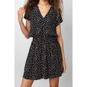 Rails Karla Dress Black Ivory Spots Mini Sz XS Smocked Chic Sexy LBD Fun‎ Flirty